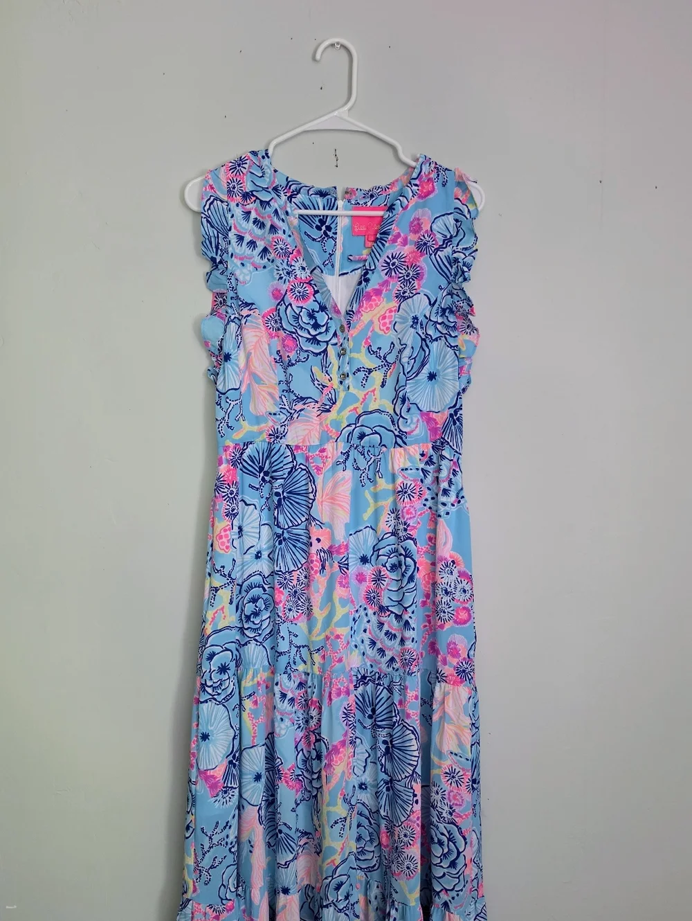 Lilly Pulitzer Blue Floral Ruffle Sleeve Maxi Dress - Picture 2 of 7